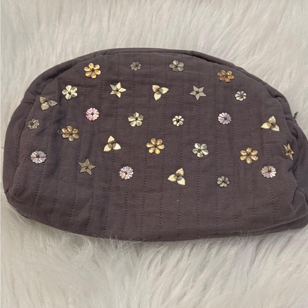 Free People Brown Makeup Bag with Gold and Silver Accents